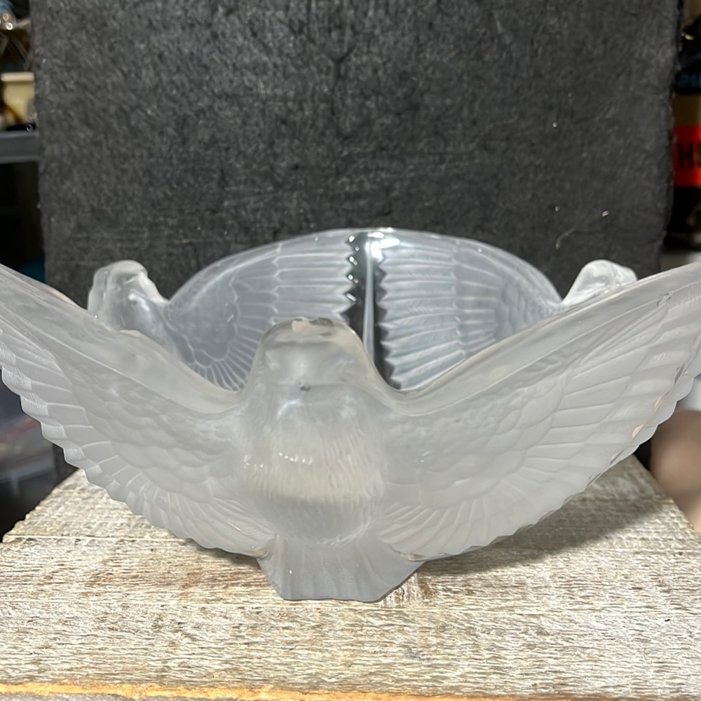Durand Large Crystal Bowl Cristal d'Arques France 3 Dove design